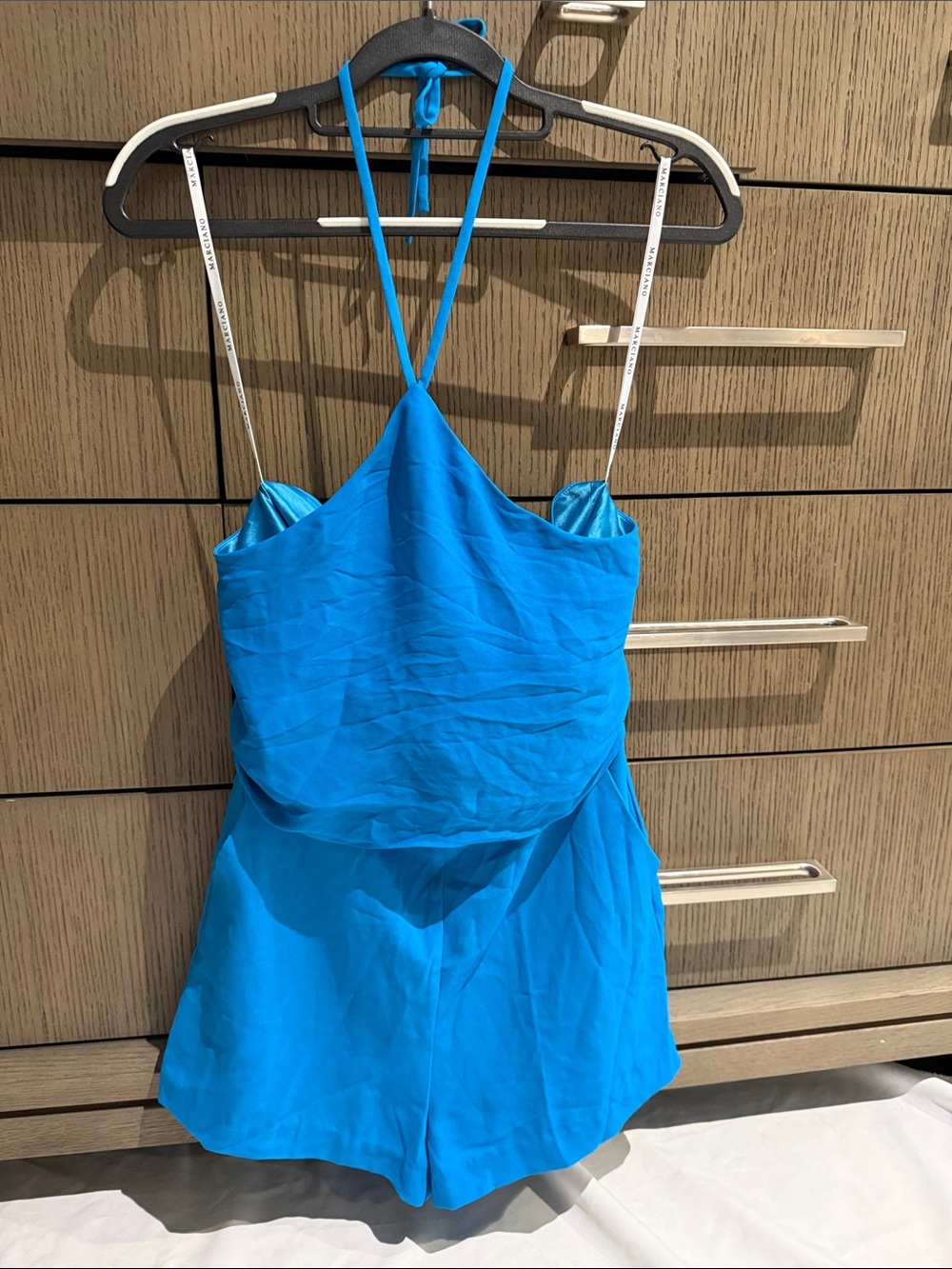New Guess Marciano Halter Chiffon Turquoise Blue Romper Shorts S